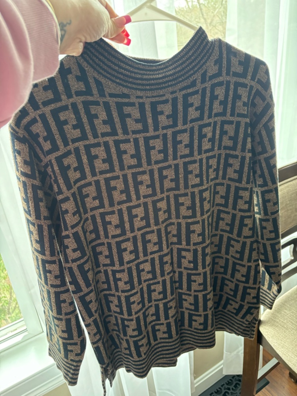 Fendi Zucca FF Logo Knit Sweater in Brown & Black